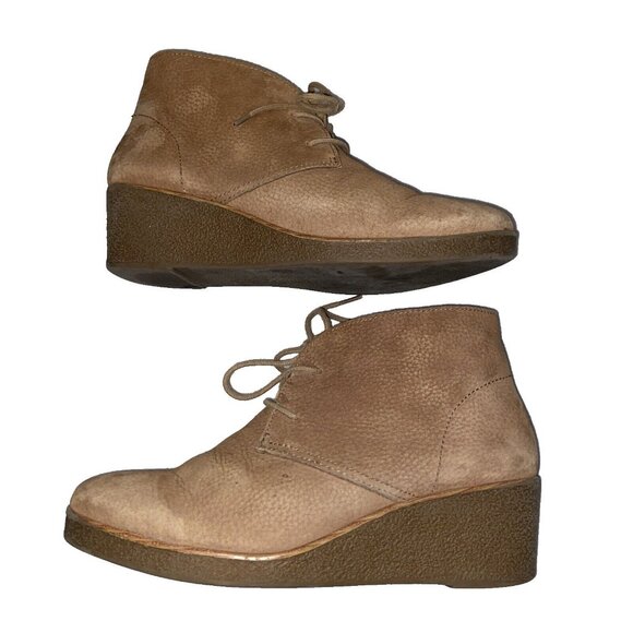 Lucky Brand Boots Womens 7.5 M Junes Desert Wedge Ankle Bootie Brown Leather - Picture 11 of 13